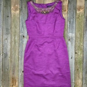 Tahari purple studded beaded sheath dress